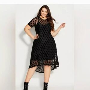 City Chic Black Polka Dot High-Low Mesh Dress XXL